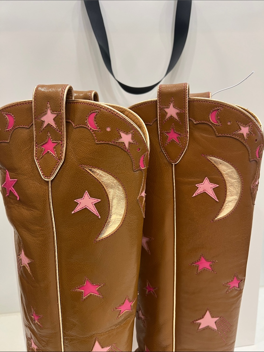 Miron Crosby Margretta Sienna Star-Embroidered Brown Leather Knee Boots - Picture 10 of 16